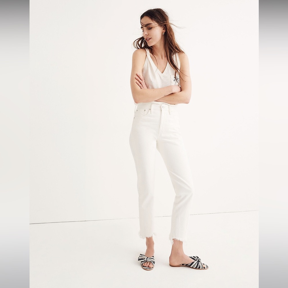 Madewell The Perfect Summer Jean in Tile White: Destructed-Hem Edition, size 26